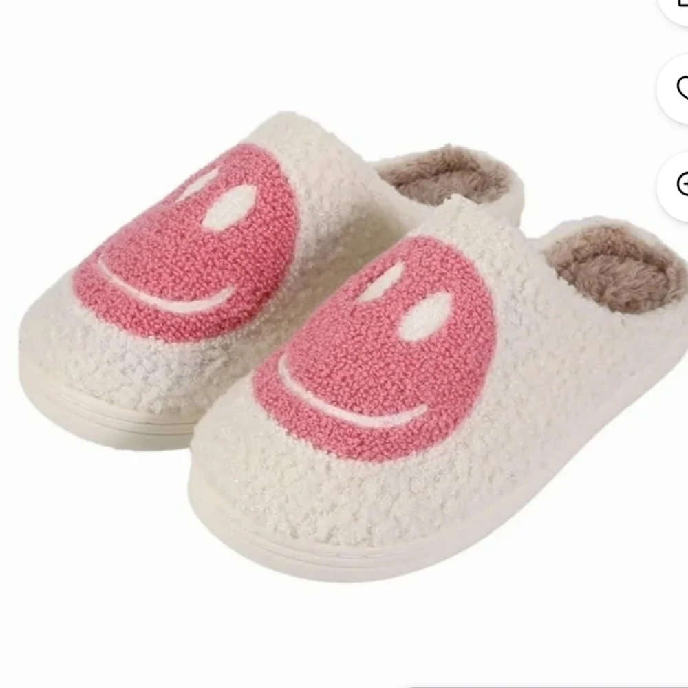 Smiley Face Plush Slippers Retro Soft Size 10 11 12 2 House Shoes Slip On Barbie